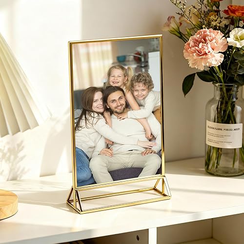 Miniatura 4 de UNIQOOO Soportes acrílicos para letreros con borde dorado, vista de retrato, paquete de 12 unidades, marco transparente de doble cara de 5 x 7