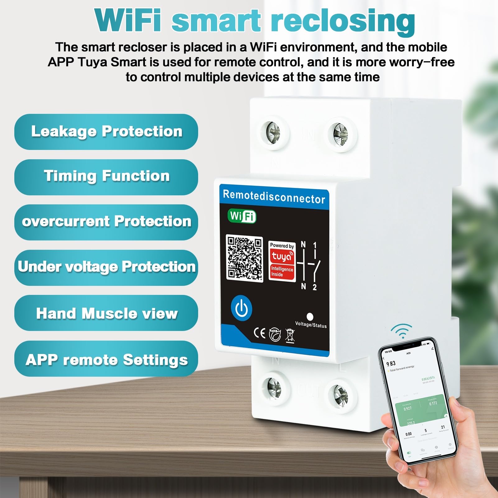 DEWIN Minuterie sur Rail DIN avec Wi-FI, Interrupteur Intelligent Tuya WiFi sur Rail DIN avec Application Mobile et télécommande, 63 A AC 230 V