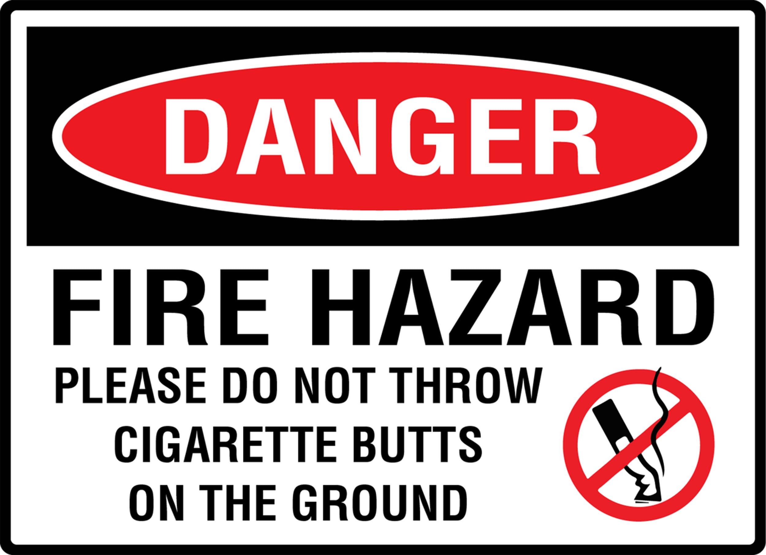 Signage Danger Fire Hazard - Please Do Not Throw Cigarette Butts On The Ground 12"X8" Metal Sign Plaque For Man Cave, Yard, Indoor Or Outdoor Display