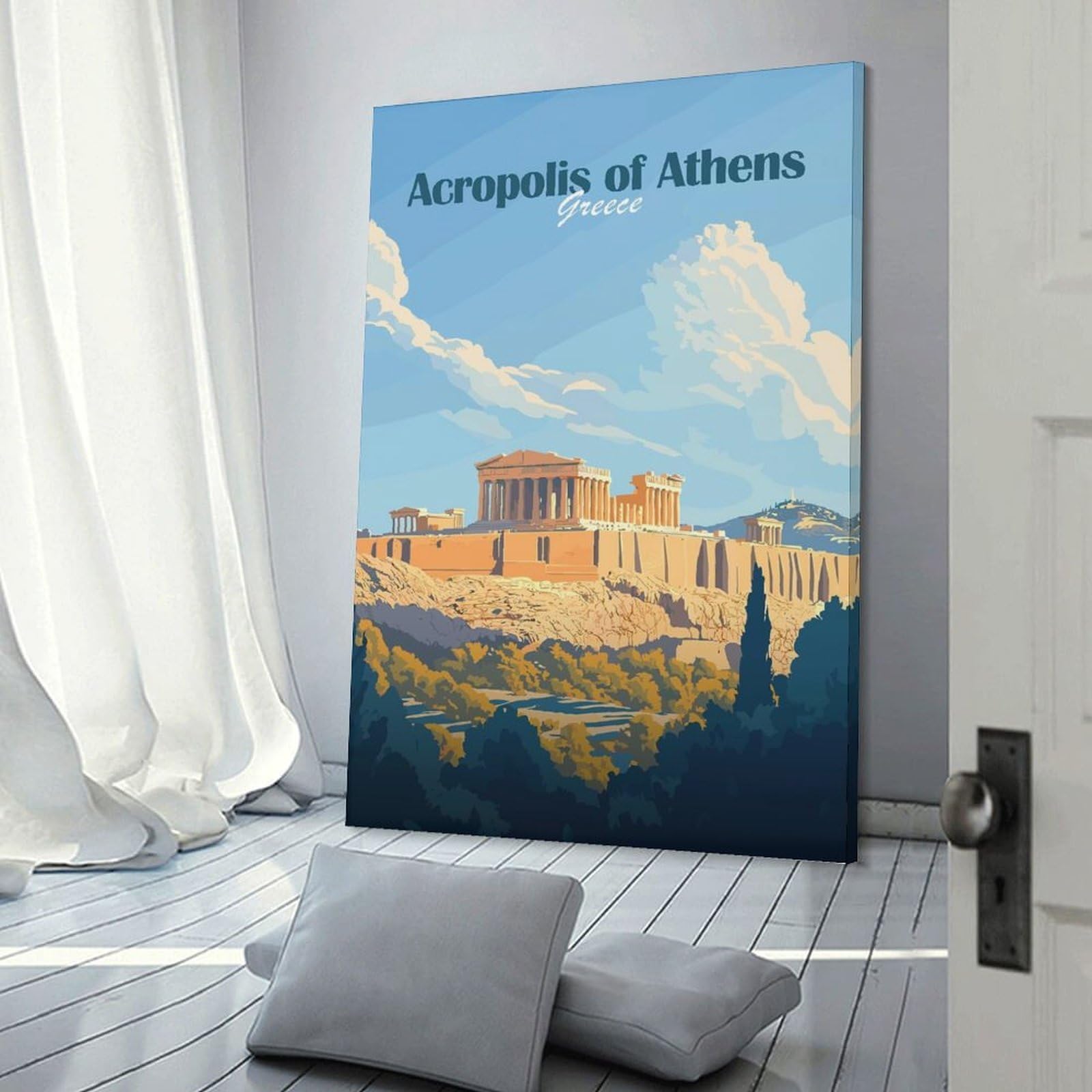 Junmoney Acropolis of Athens Hanging Wall Art 20x30inch(50x75cm), for Gallery Wall Decor And Room Displays, A Versatile Canvas Print for Layering