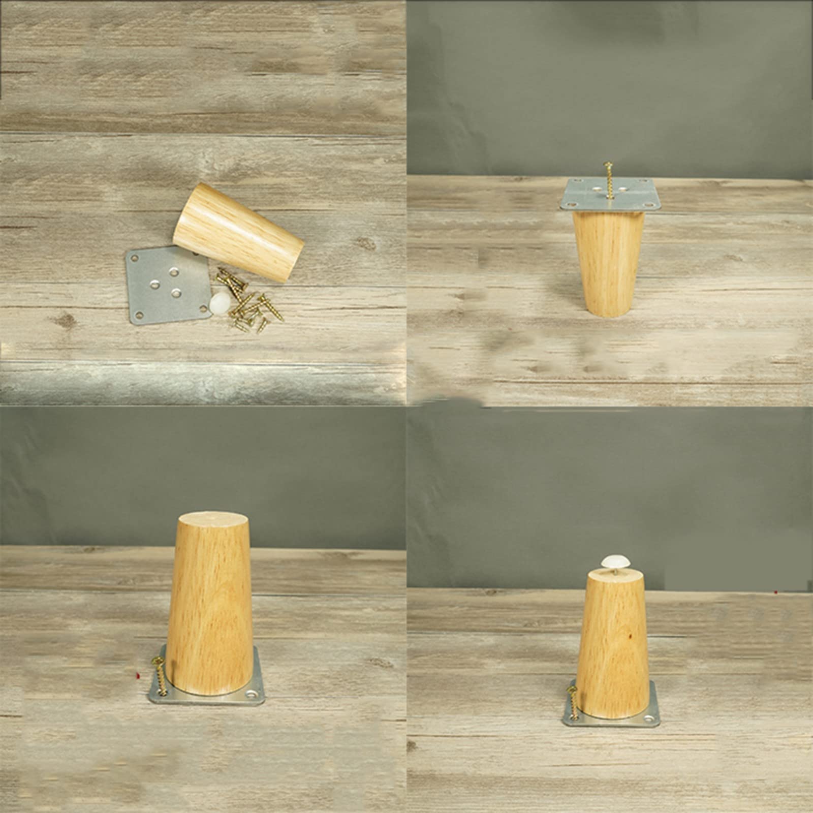 Juego de 4 Patas de sofá cónicas de Madera Maciza, Patas Modernas de Repuesto de Madera Negra, con Placas de Montaje, Almohadillas Protectoras de Fieltro, Tornillos, para gabinete de sofá de