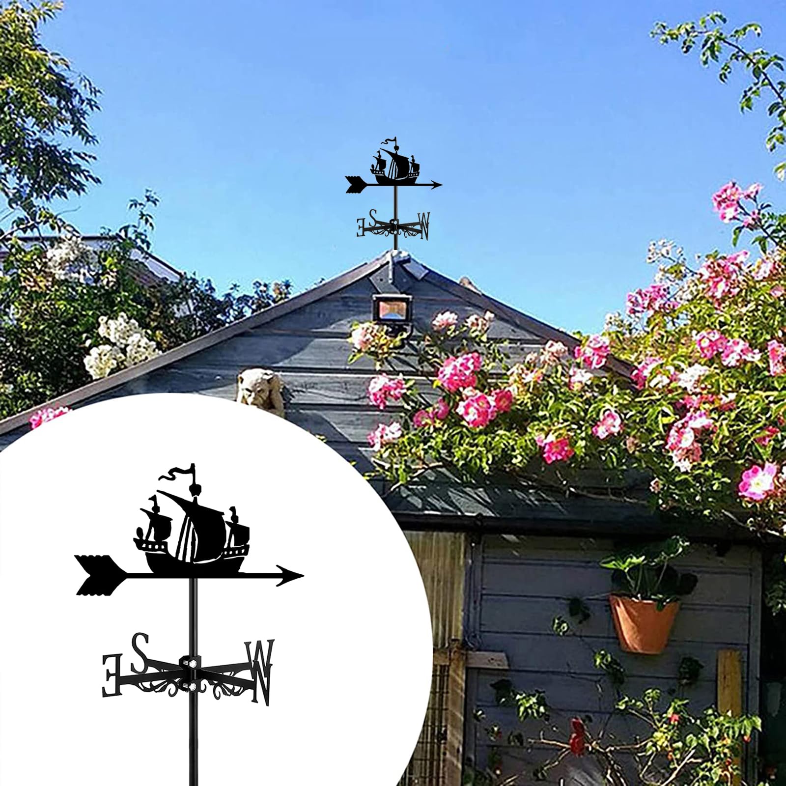 Metalowa wiatrowskaz wiatrowskaz piracki statek żaglowy galeon ozdoba czarny żelazny retro wiatr ogród na zewnątrz patio podwórko dekoracja kierunkowskaz, styl E, styl B, styl B (Styl C) E