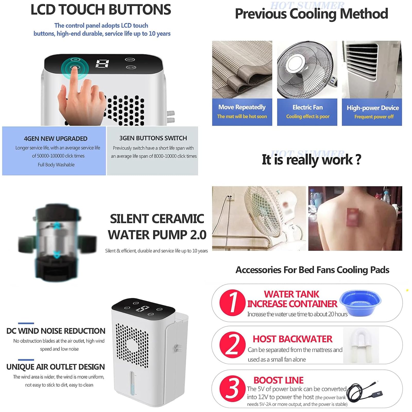 Colchón eléctrico refrigerado por Agua, Protector de colchón de Verano con refrigeración por Agua, Sistema de refrigeración para Cama con Aire Acondicionado y Pantalla táctil, Mantiene fresc