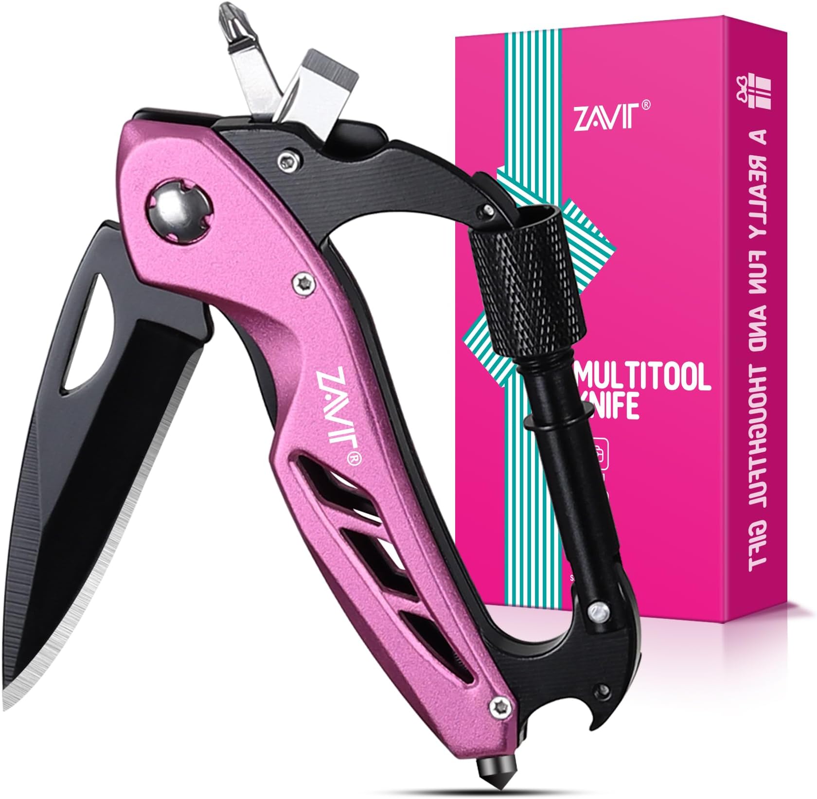 Multitool with Pocket Knife for Women, EDC Keychain Box Cutter with Window Breaker, Screwdriver, Bottle Opener, Camping Hiking Gear Gadget, Gifts for Women Mom Wife - Mothers Day Birthday Christmas