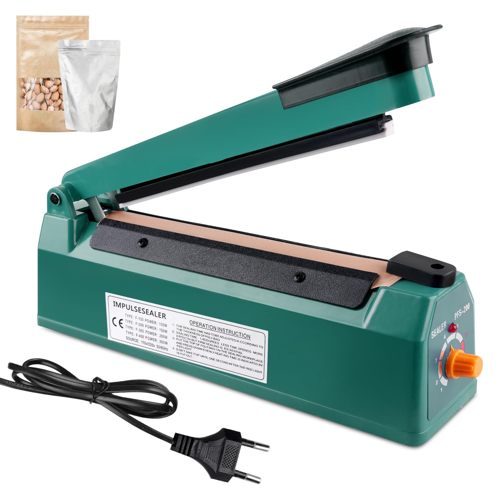Bordeag Sellador Térmico De 200mm Sellador De Bolsas De Plástico Portátil, Máquina Selladora En Caliente Termoselladora Dispositivo De Sellado Selladora Bolsas De Plastico Para Bolsas De Pp Y Pe