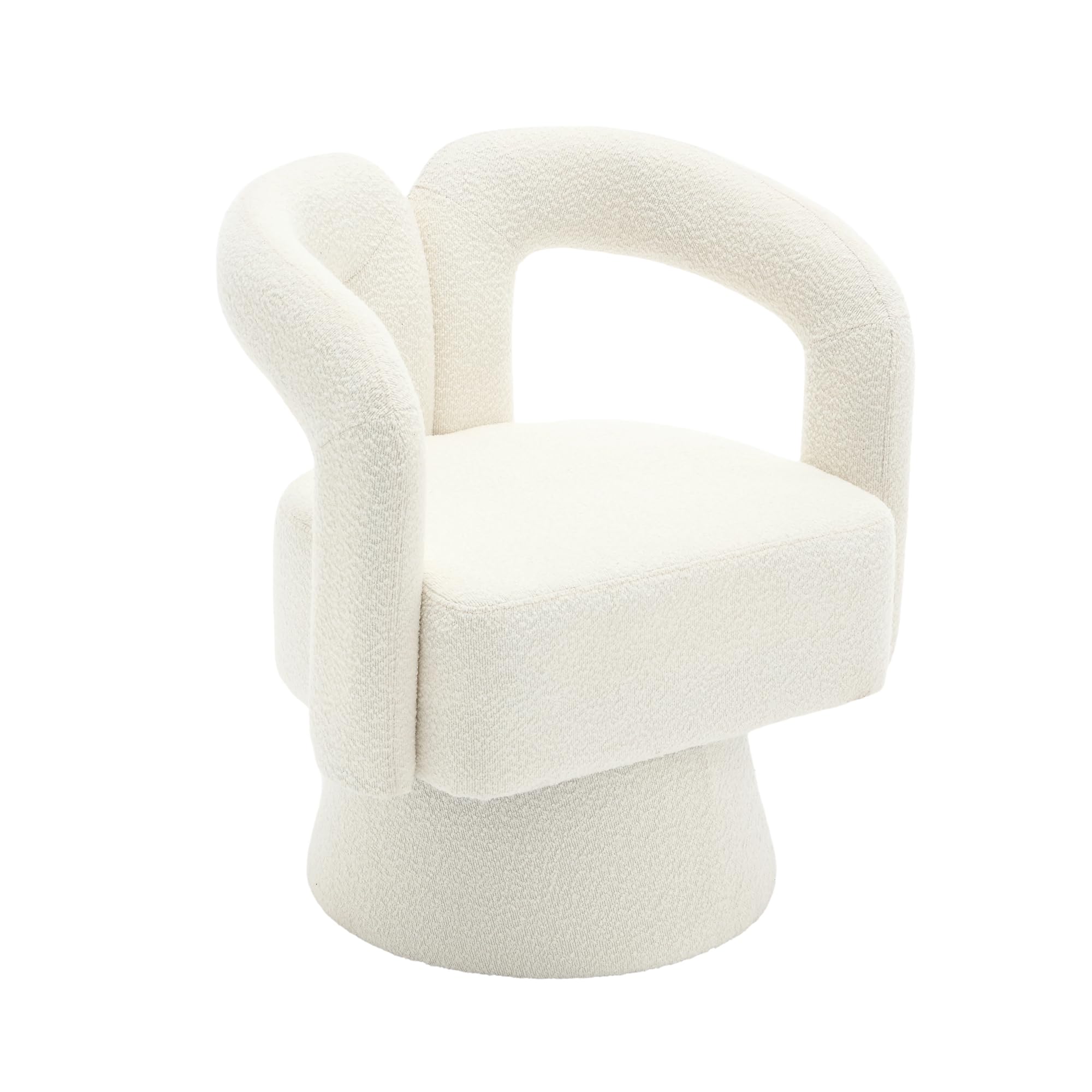 360 Grad Drehbare Kuschelfass-Akzentstühle, runde Sessel mit breiter Polsterung, Flauschiger Stoffsessel für Wohnzimmer, Schlafzimmer, Büro, Warteräume, Beige