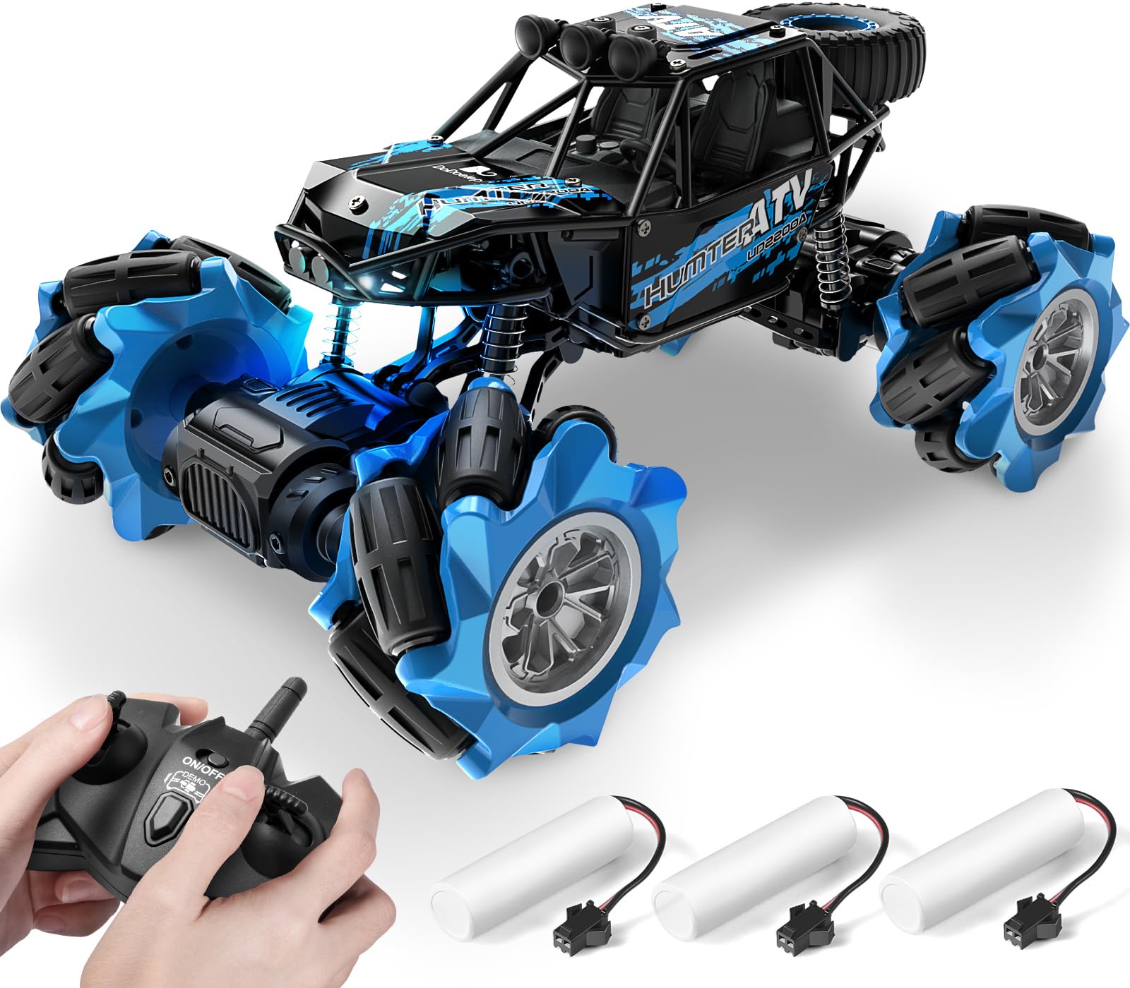 DoDoeleph Remote Control Monster Truck Car Toys, 4WD RC Cars, 1/20 360° Rotating 2.4Ghz Rechargeable Off Road Crawler Sideways Drifting All Terrain Stunt Vehicle for Boys Girls Kids