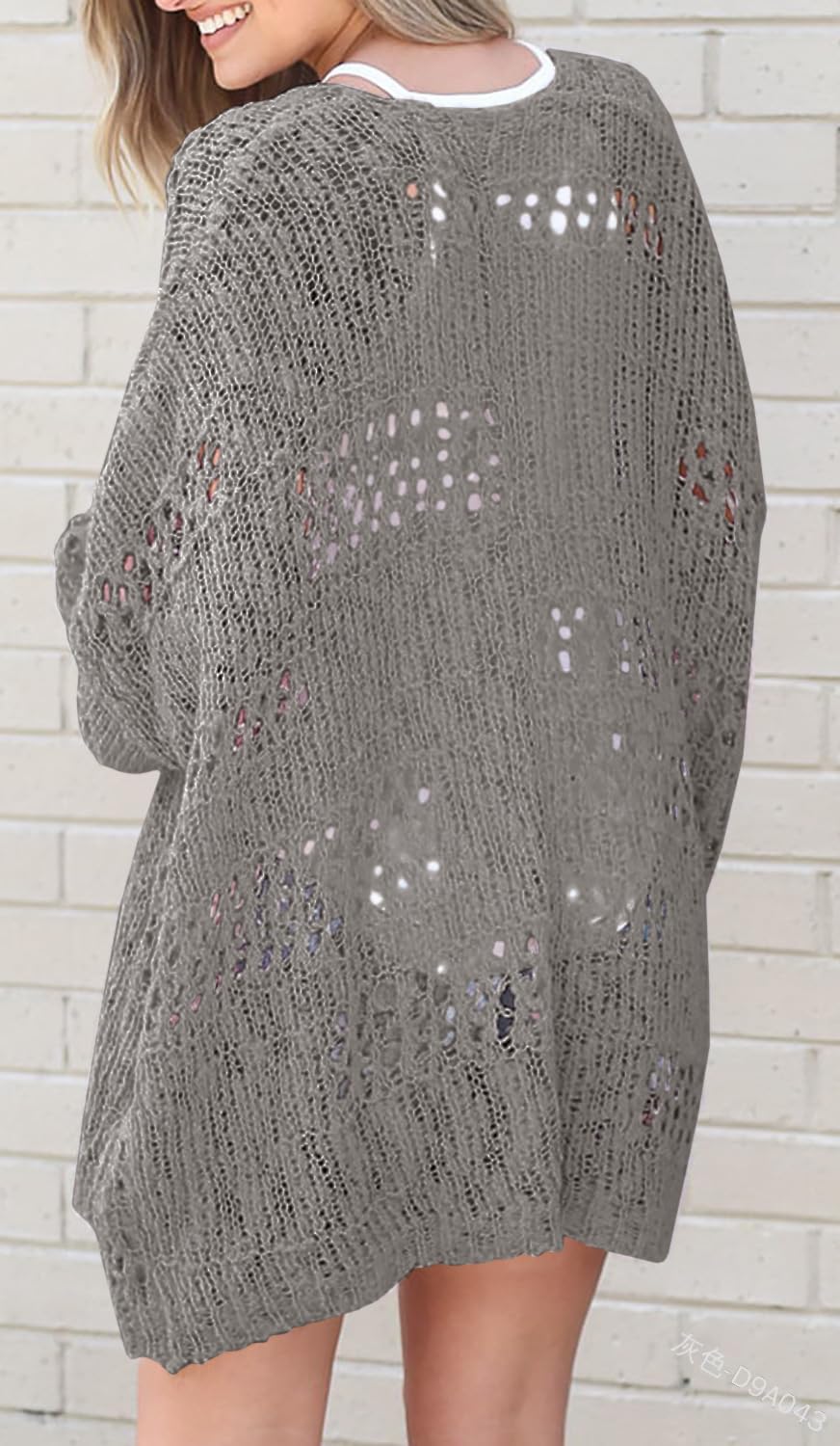 EIBA Chaqueta Punto Mujer,Cárdigans De Ganchillo De Punto para Mujer Moda De Longitud Media Botón Hueco Gris Liso Cárdigan De Suéteres Delanteros Abiertos Otoño Invierno Suelto Abrigo Básico De Pun