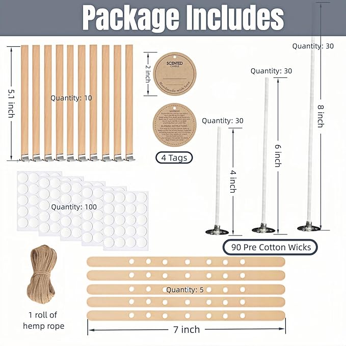 Kit de Mechas para Velas, 90 Algodón y 10 Madera, 4 6 8 Pulgadas miniatura 3