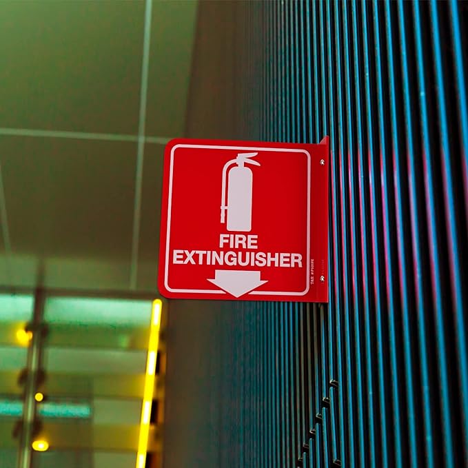 T&R Fire Extinguisher Sign, Fire Extinguisher with Down Arrow - 12 Pack - 6 x 6 Inches Acrylic, 2 pre-drilled holes, Includes Matching Screws, Use for Home Office/Business