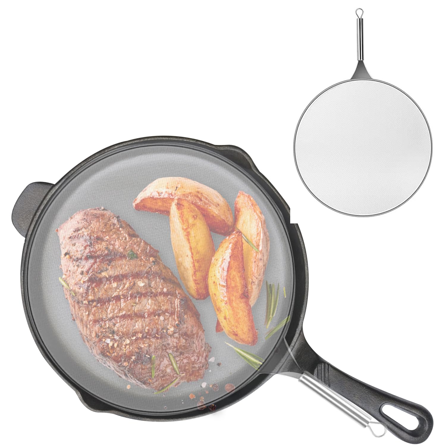 Zemoeng Stainless Steel Splatter Screen for 9.8 Inch Frying Pan,Fine Mesh Splatter Guard,Stops Hot Oil Splashing - Protects Skin from Burns - Keeps Kitchen Clean, Multi-Use Grease Splatter Shield