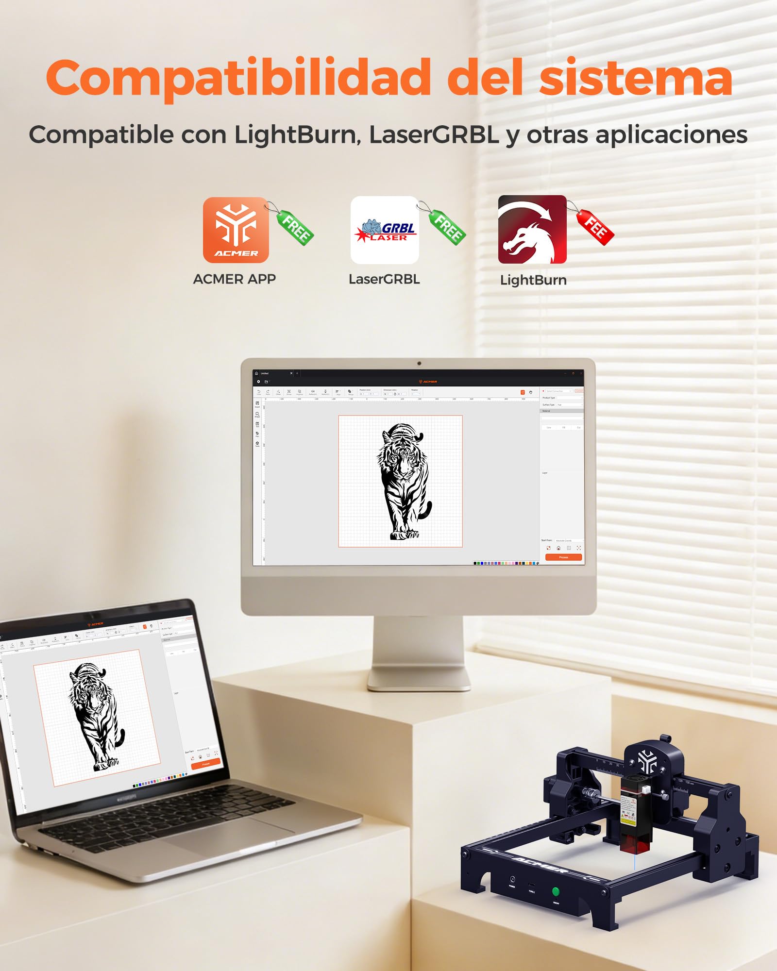 Grabadora Laser Acmer T1 6W Grabador Láser,Maquina Laser De Potencia De Salida 48W, 130x130mm,10000mm/Min, Grabador LáSer Metal De Madera, Cuero, Vidrio, AcríLico, Metales Blandos No Requiere Montaje