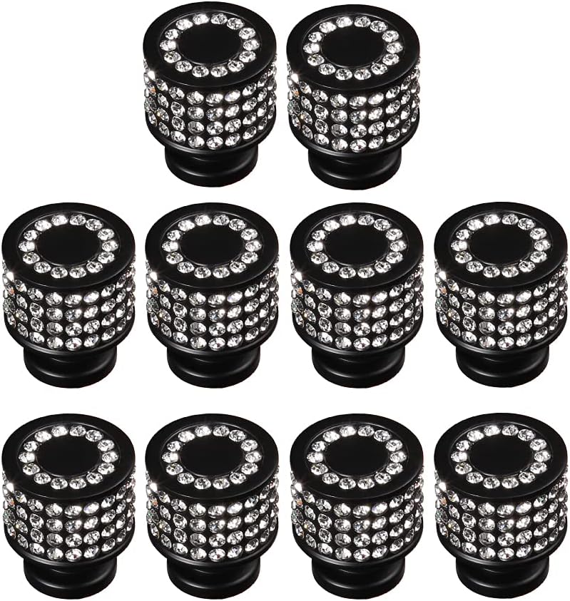 LANC Black Crystal Knob Kitchen Knobs Matte Black Shiny