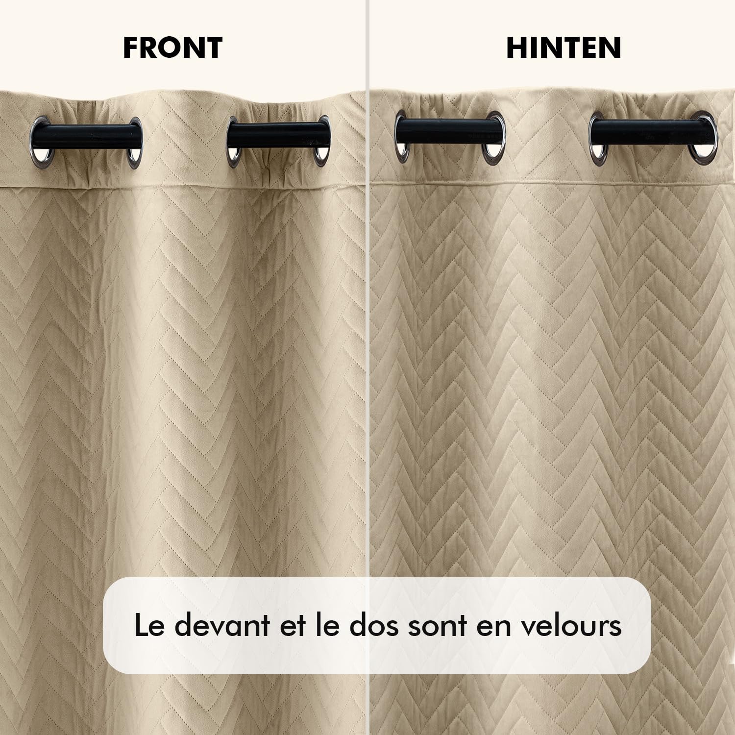 MIULEE Rideau Thermique Isolant Anti Froid et Chaleur, Double Face Velours Matelassé, Rideau Occultant Épais à Oeillets pour Porte ou Fenêtre, 1Pièces, Beige Clair, 132x225 CM