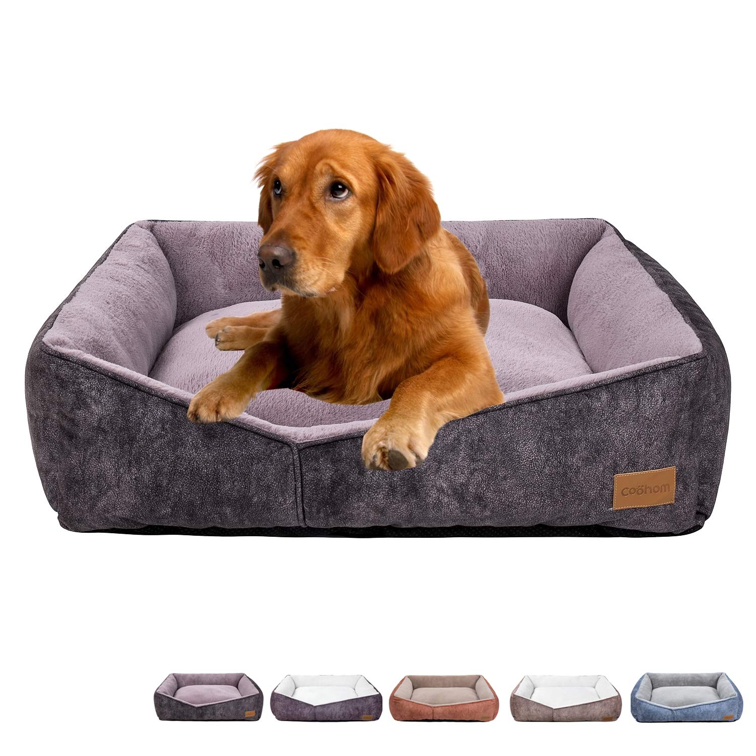 Coohom Rectangle Washable Dog Bed,Warming Comfortable Square Pet Bed Simple Design Style,Durable Dog Crate Bed for Medium Large Dogs (30 INCH, Black)