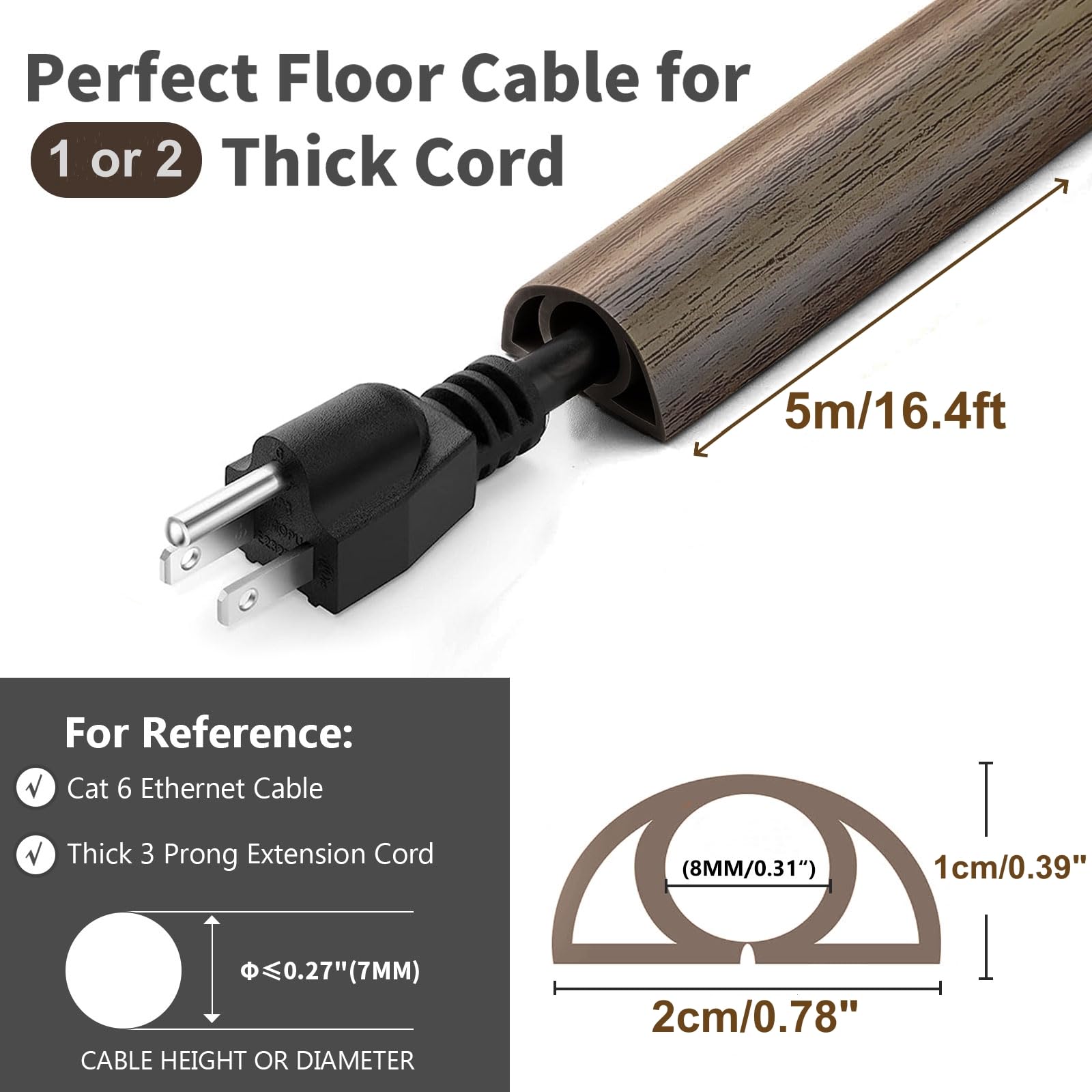 Piccolo canale flessibile per cavi, autoadesivo, 5 m x 2 cm, protezione flessibile per cavi, facile da tagliare, montaggio per tutti i cavi di alimentazione di casa, ufficio, magazzino (venature del