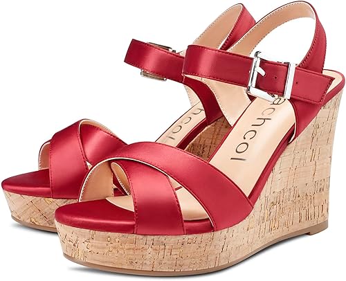 Miniatura 4 de Aachcol Sandalias de cuña de corcho para mujer, puntera redonda abierta, tacón alto, correa al tobillo, zapatos de vestir transparentes, lindos y