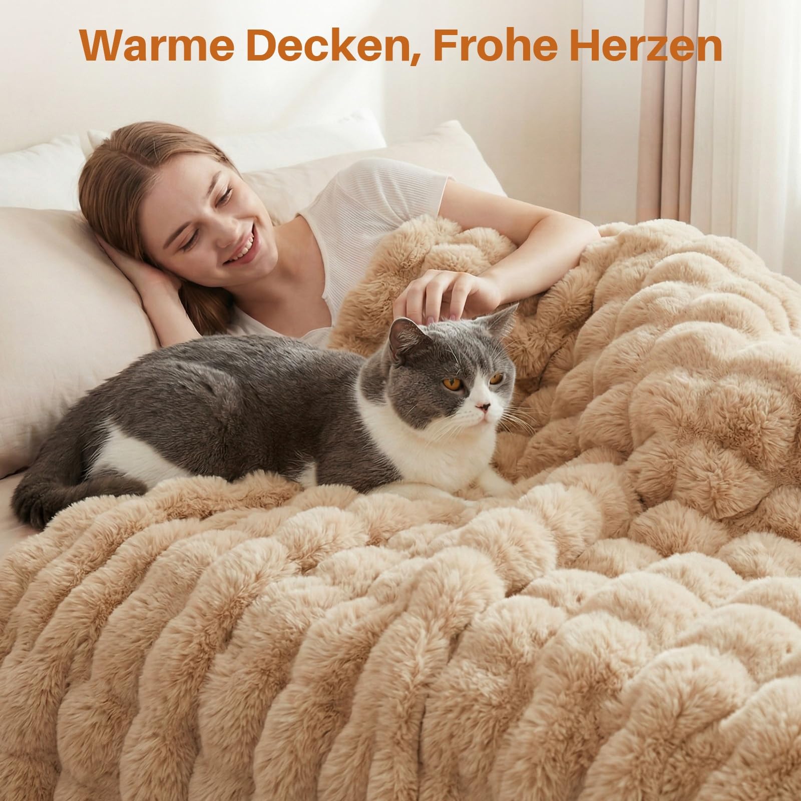 Kuscheldecke Kaninchen Plüsch Decke Super Soft Wohndecke Dick 1000 G/M² Flanell Decke Couchdecke Warme Überwurfdecke Sofadecke Vielseitig Blanket Für Bett Sofa Schlafzimmer Büro Weiß 180 x 230cm