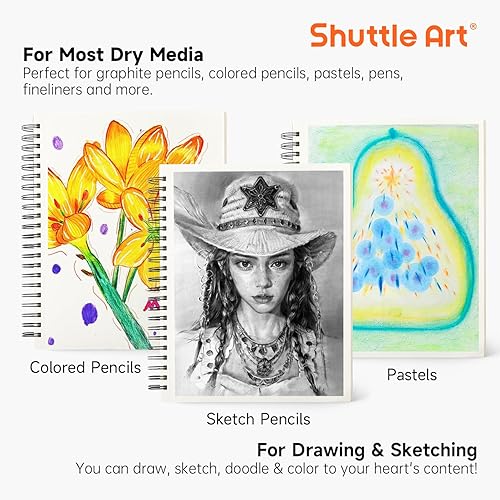 Miniatura 2 de Shuttle Art Cuaderno de bocetos de 9 x 12 pulgadas, 220 hojas en total, paquete de 2 (110 hojas cada una), papel grueso de 68 libras3.53 ozm, bloc
