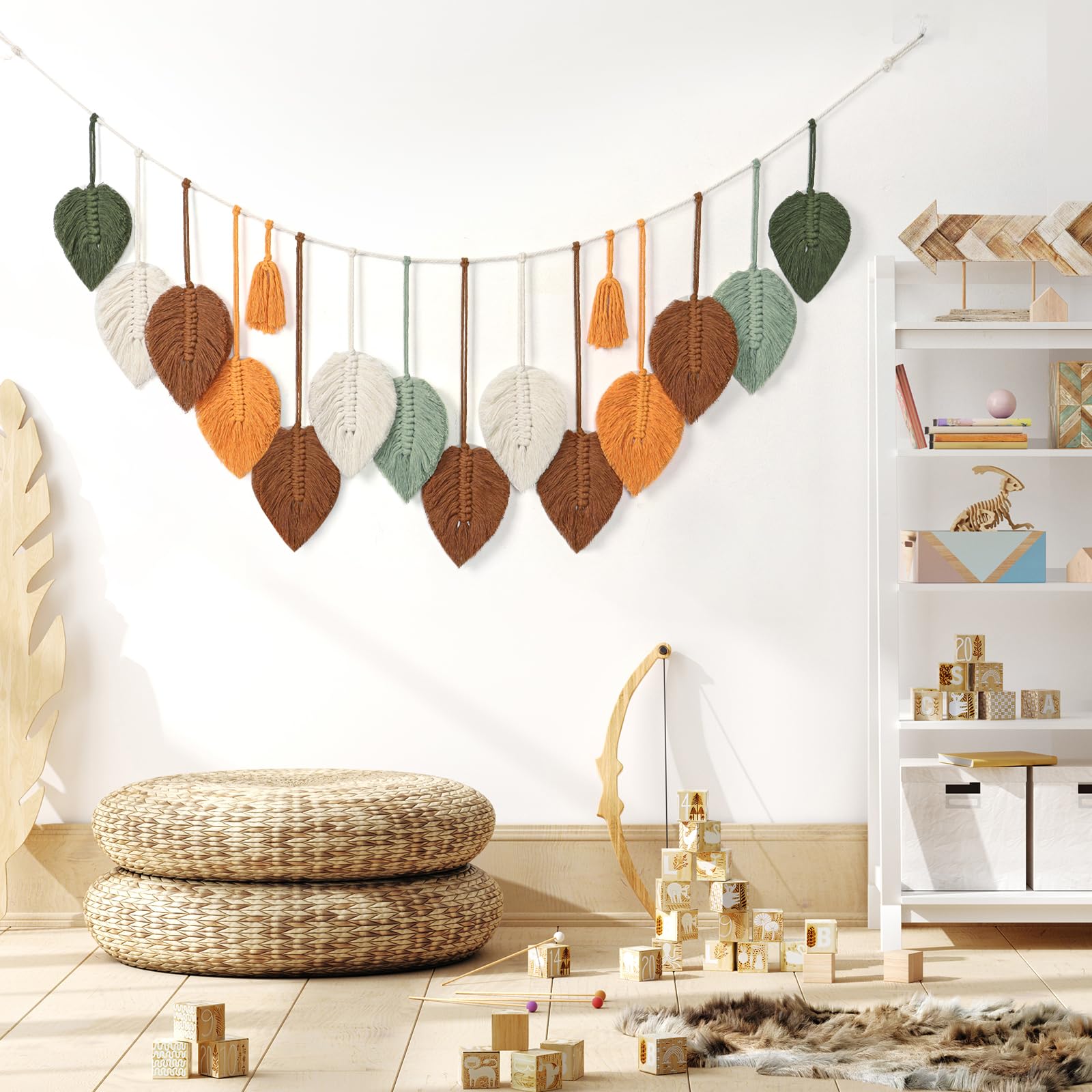 Betylifoy Arazzo da parete in macramè con foglie, decorazione bohémien per cameretta, camera da letto e soggiorno