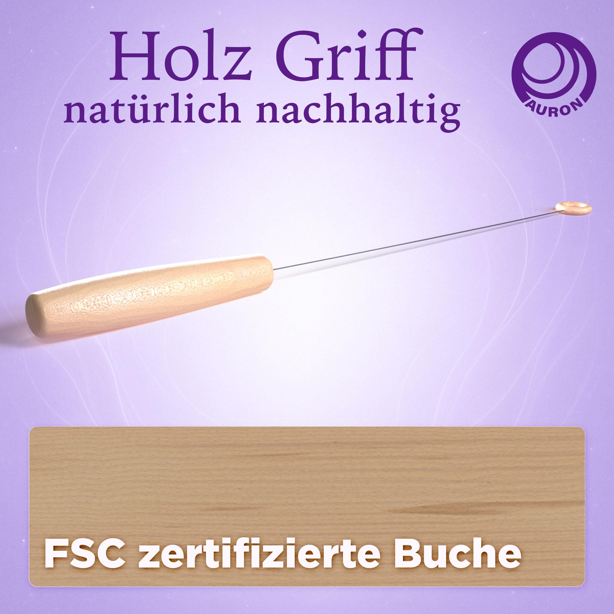 AURON Tensor Einhandrute Holzgriff mit Holzring, robust und sensibel, 43cm, 29g, inkl Transportrolle und Anleitung, Handgefertigt in Deutschland