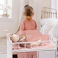 Vista 2 de Cuna de Muñeca de Bebé ROBUD, Cama de Muñeca de Madera con Almacenamiento y Ropa de Cama, Cuna de Juguete para Niños, Camas de Muñeca Rosas