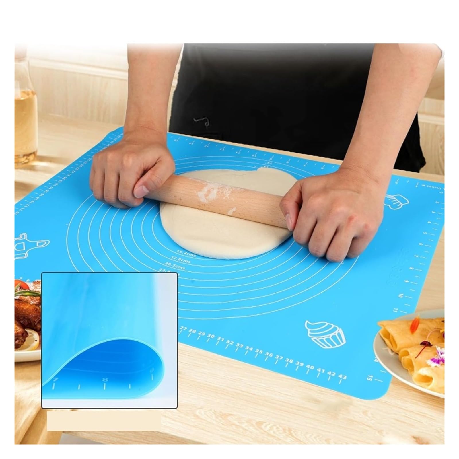 Silikon-Backmatte for Brot, Gebäck und andere Backwaren – Antihaftbeschichtung, Küchenzubehör, Kochutensilien, Backformen(BLUE,65x45cm)