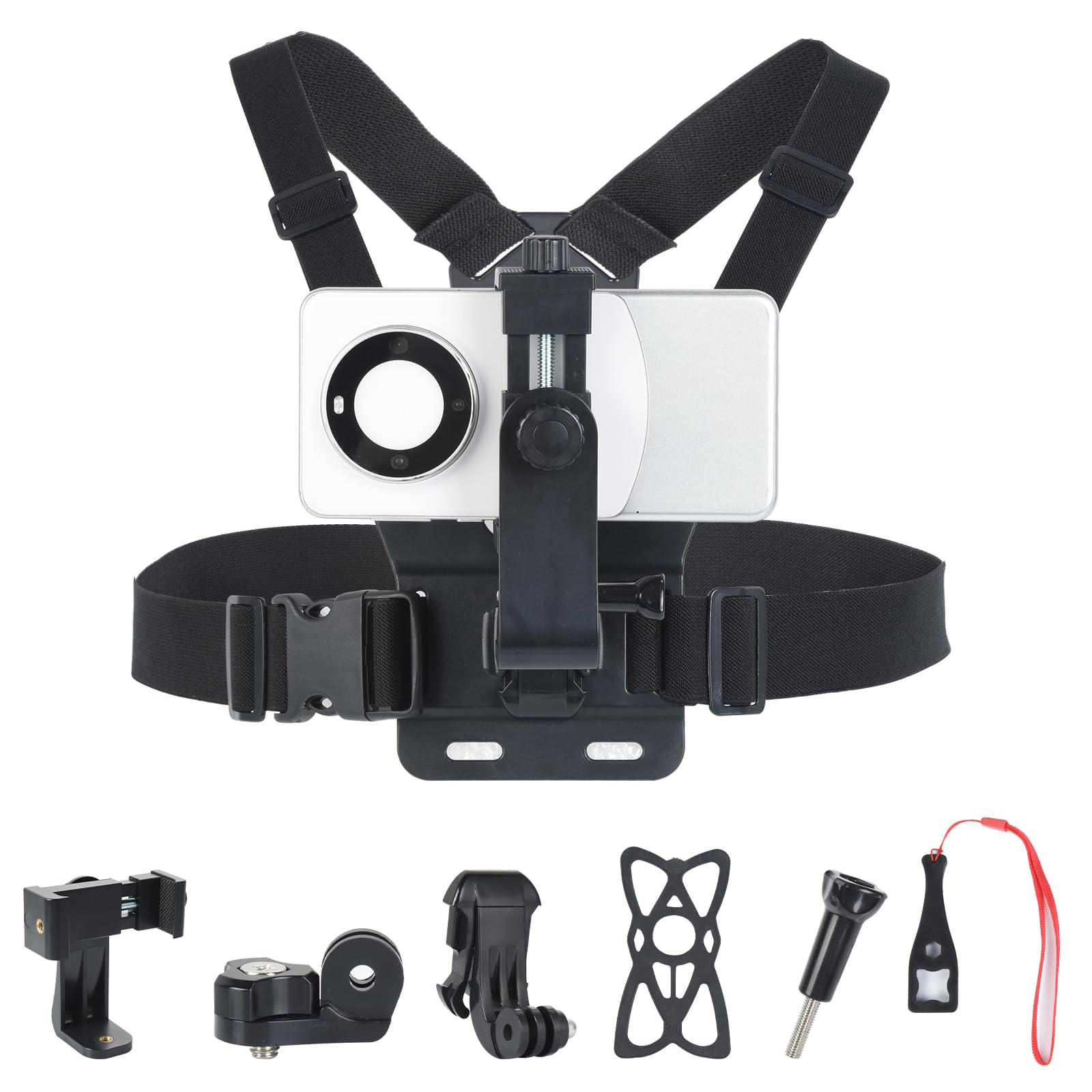 UTEBIT Support de Sangle de Poitrine pour Téléphone Harnais de Fixation Torse Réglable pour Caméras d'action Sangle de Montage Téléphone Compatible avec Gopro pour iPhone pour Samsung