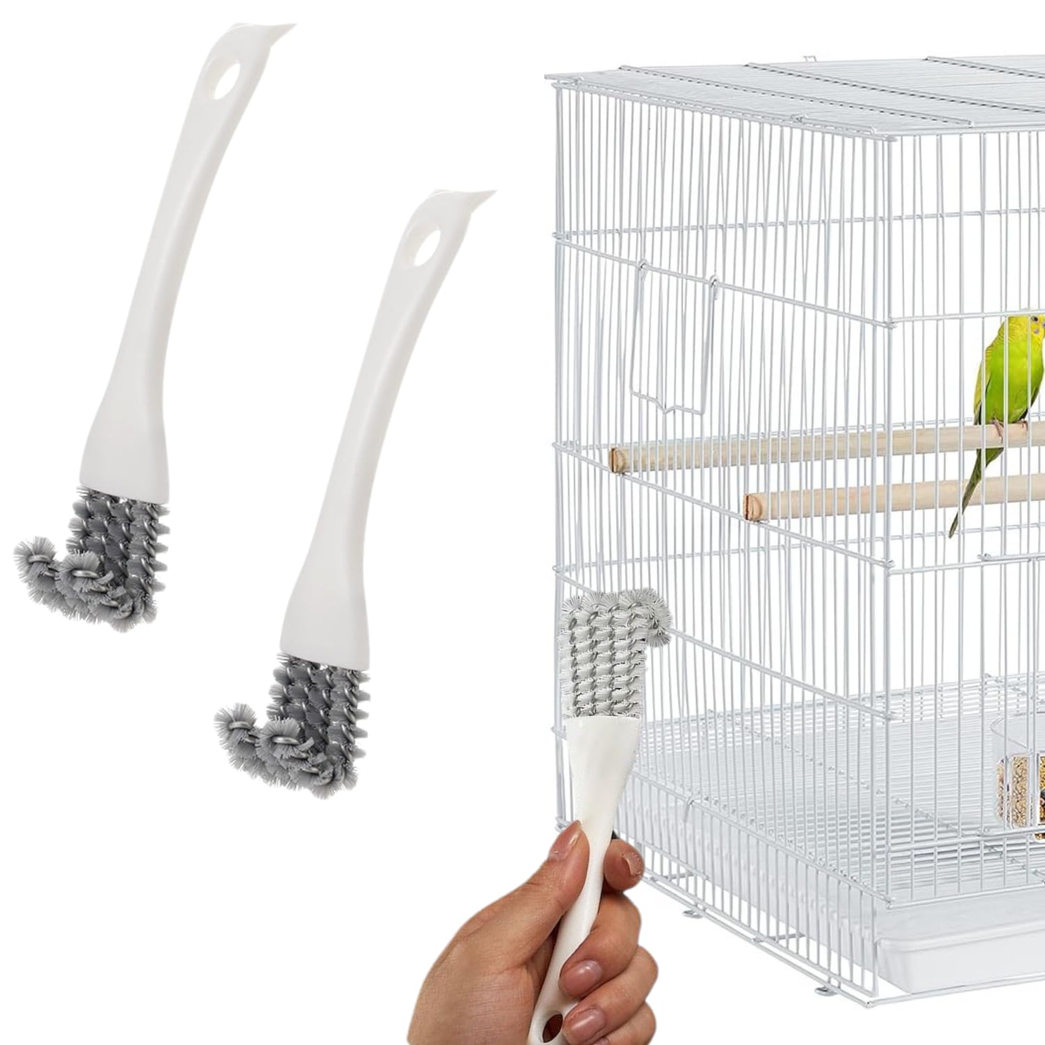 2 Pcs Bird Cage Brush with Scraper - Bird Cage Cleaner for Cleaning Kennels Perches Poop Remover Parrot Parakeet Pet Cage Accessories (2 Pcs)-image-3