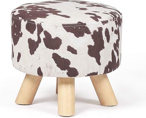 Miniatura 24 de Asense Taburete redondo otomano con reposapiés acolchado de tela, lindo reposapiés otomano con patas de madera antideslizantes, color verde surtido