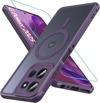 for Motorola Moto G Power 5G 2025 Case Magnetic, G Power 2025 Phone Case with Screen Protector [Compatible with MagSafe], Matte Back Slim Shockproof Protective Case for Moto G Power 2025, Purple