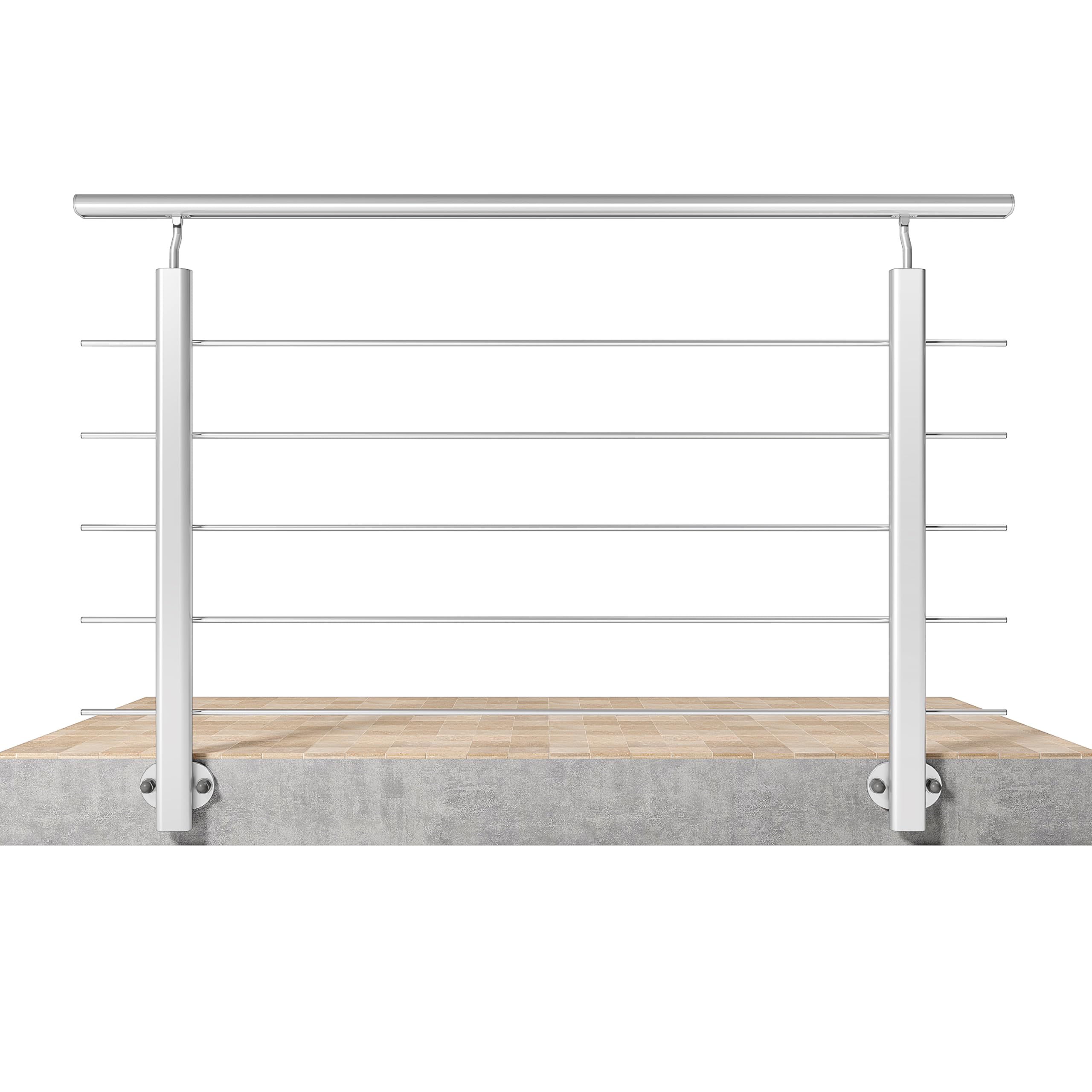 AICA 150x100cm Barandillas de aluminio, Barandilla de escalera, Ángulo de montaje ajustable, uso interior y exterior - Plateado mate - fijaciones lateral