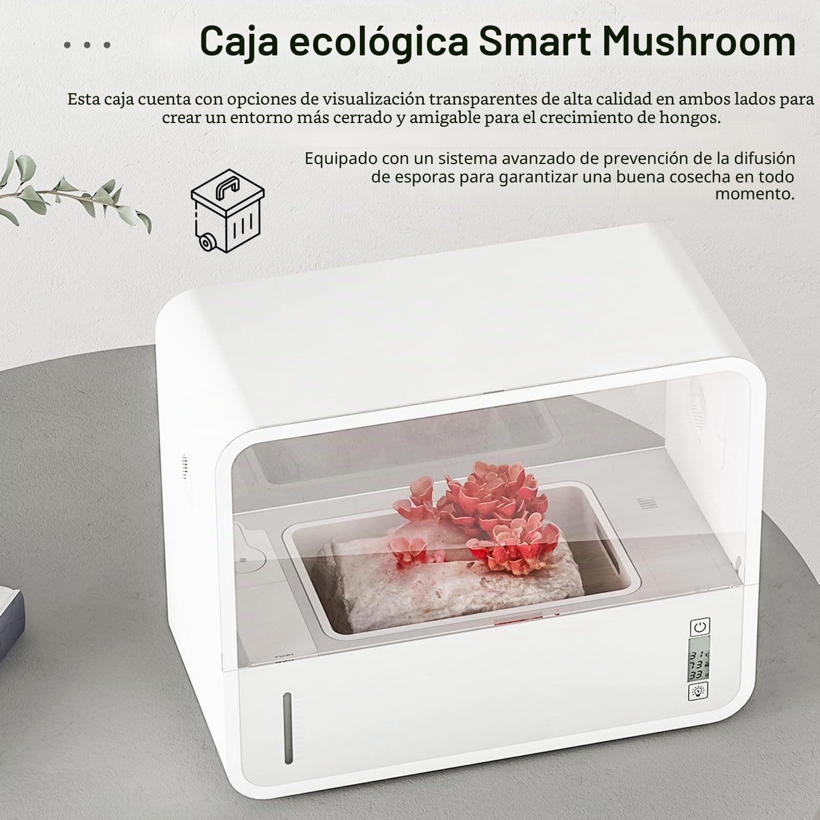 Set de Cultivo de Setas, Caja de Cultivo de Hongos con Pantalla de Temperatura y Humedad, Caja Inteligente Tienda de Cultivo de Hongos para Interiores con Luz de Crecimiento