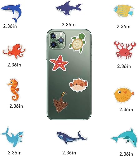 Miniatura 5 de Paquete de 100 calcomanías de animales de vida oceánica, recuerdos de fiesta bajo el mar, calcomanías impermeables para botella de agua, laptop,