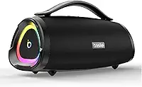 Basike Caixa de Som Bluetooth Portátil 100W RMS (160W Pico), TWS Estéreo, EQ, Microfone Integrado, Luzes RGB, IPX6 Resistente à Água, 12h de Bateria para Home Theater, Festa e Exterior – Preto