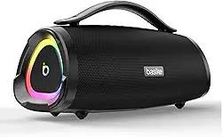 Basike Caixa de Som Bluetooth Portátil 100W RMS (160W Pico), TWS Estéreo, EQ, Microfone Integrado, Luzes RGB, IPX6 Resistente à Água, 12h de Bateria para Home Theater, Festa e Exterior – Preto