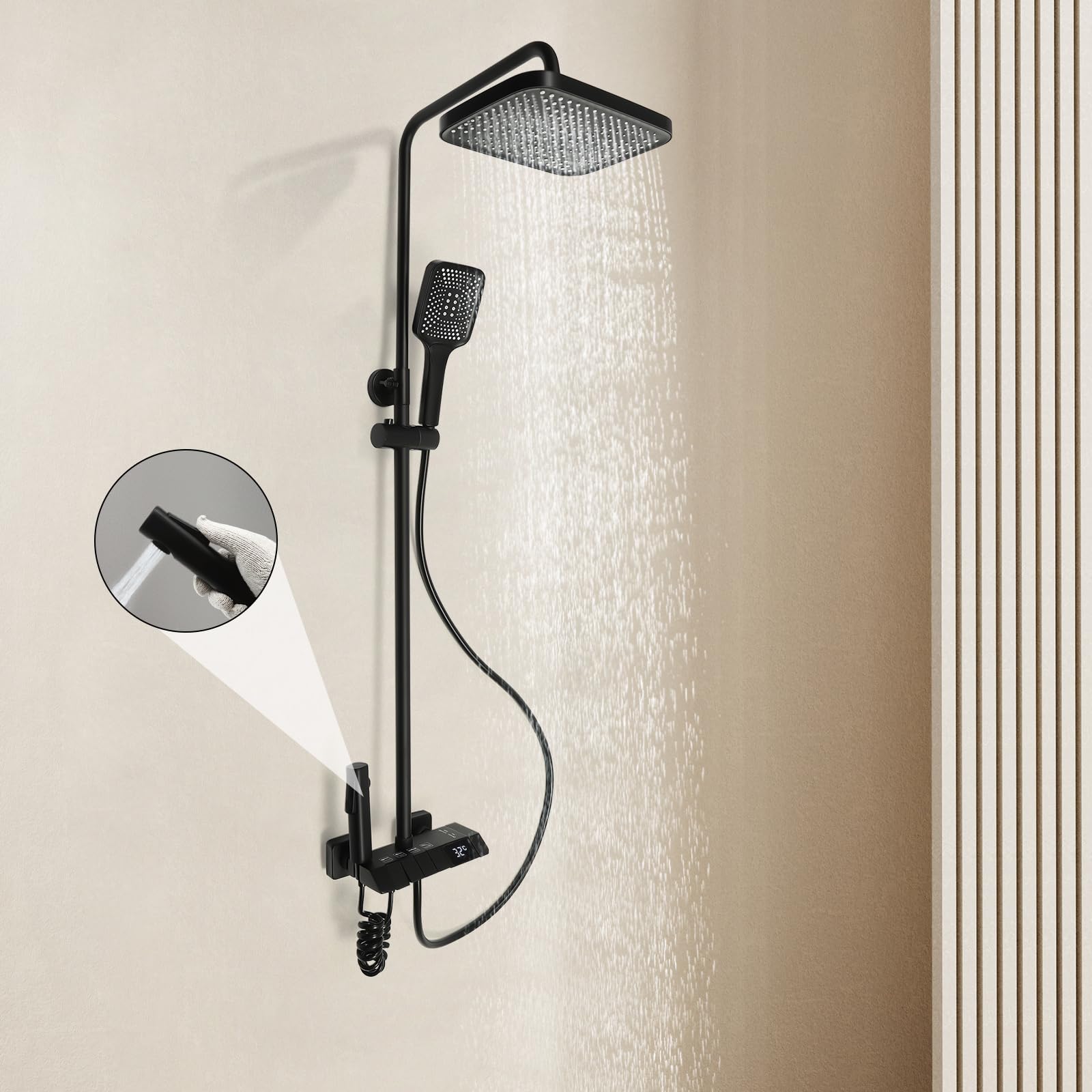 Sistema de ducha con pantalla digital, termostática para baño y hotel