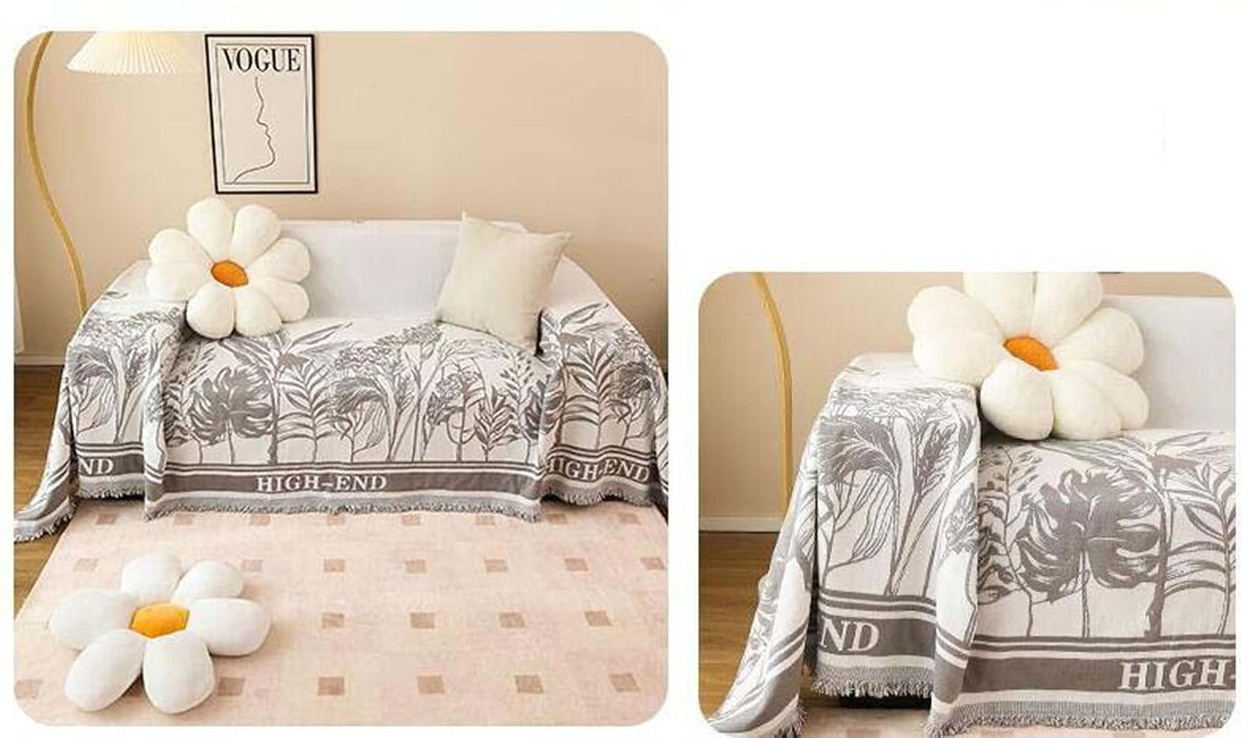 Copri Divano 1 Posto Moderno,Coperta Salva Divano Grigio Copriseduta Divano 180x180CM Copripoltrona in Ciniglia Foglie Tropicali