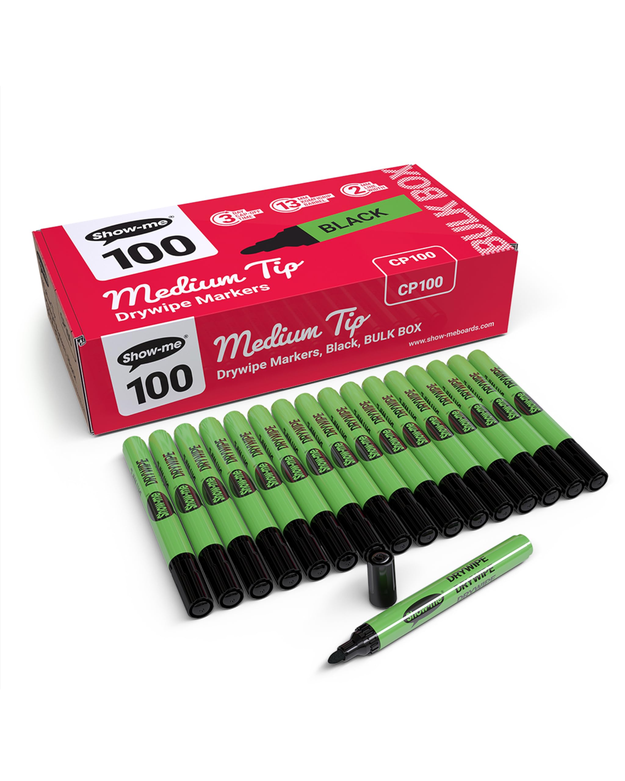 Show-me Black Medium Tip Drywipe Pens - Pack of 100