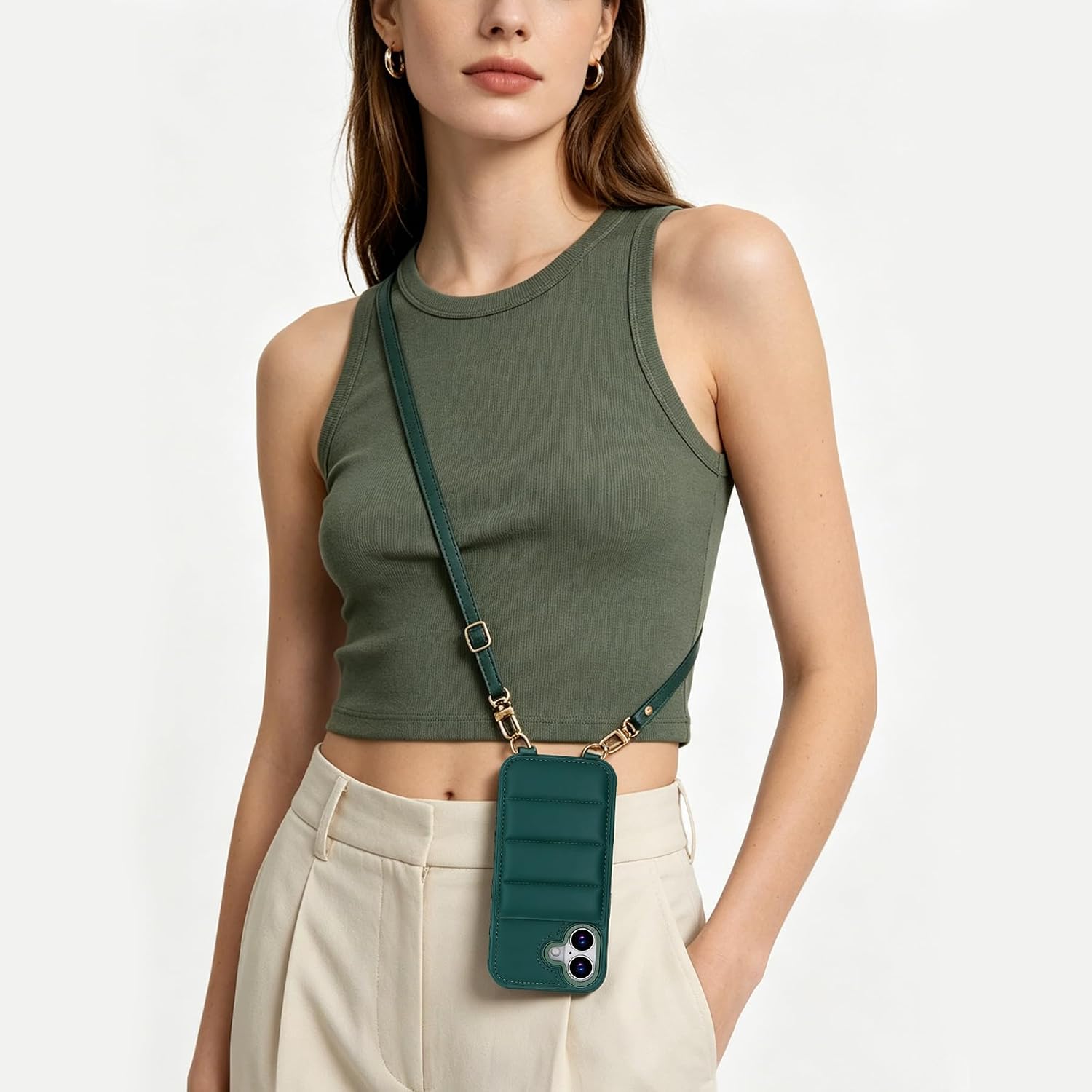 Crossbody Case for iPhone 17 with Lanyard Strap Card Slot Holder, iPhone 17 Wallet Case Flip with Magnetic Magsafe Wireless Charging RFID Blocking Leather Women Purse (Green)