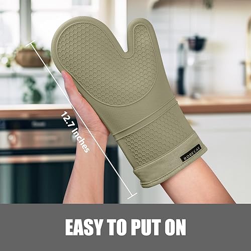 Miniatura 60 de Rorecay Juego de 6 manoplas de horno y soportes para ollas, guantes de silicona extra largos para cocina, resistentes al calor, 500 grados, Milkshake