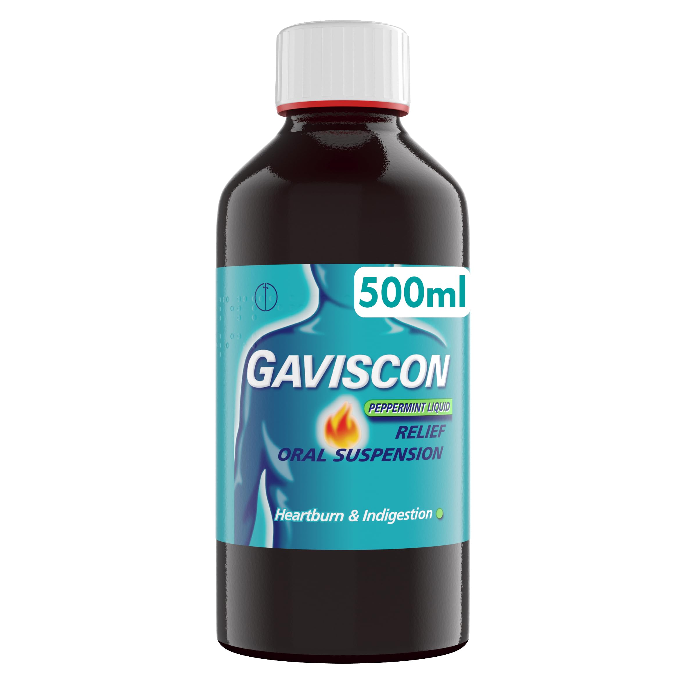 Gaviscon Original Peppermint Liquid 500ml - Heartburn & Acid Reflux Relief, Fast-Acting Formula, Protective Barrier, Long-Lasting Comfort, Suitable for Pregnancy, Antacids, Digestion and Nausea