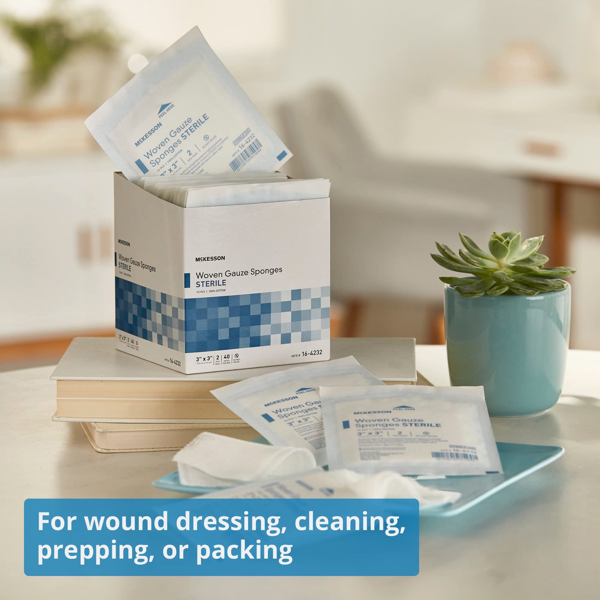 McKesson Woven Gauze Sponges, Sterile, 12-Ply, 100% Cotton, 3 in x 3 in, 40 per Pack, 30 Packs, 1200 Total
