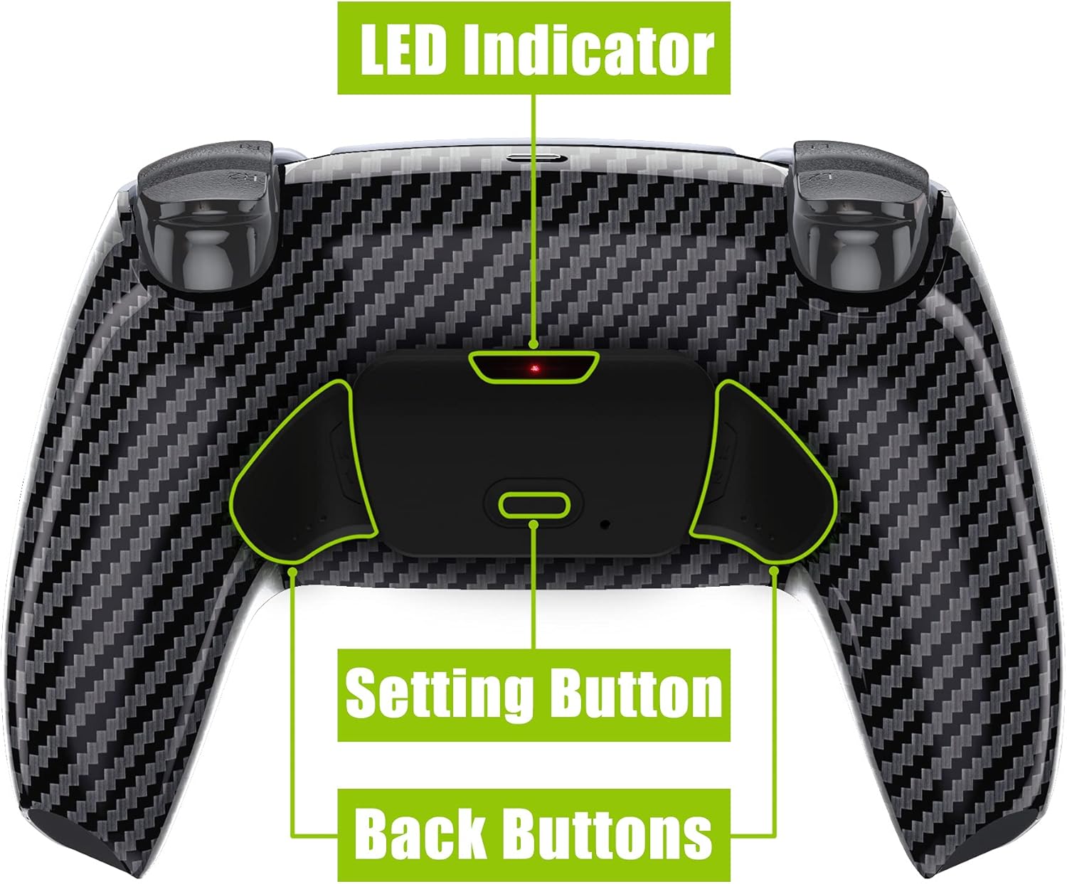 eXtremeRate Graphite Carbon Fiber Pattern Programmable Rise 2.0 Remap Kit for PS5 Controller - BDM-010 020, Upgrade Board & Redesigned Bottom Shell & 2 Back Buttons Attachment Set - Without Controller