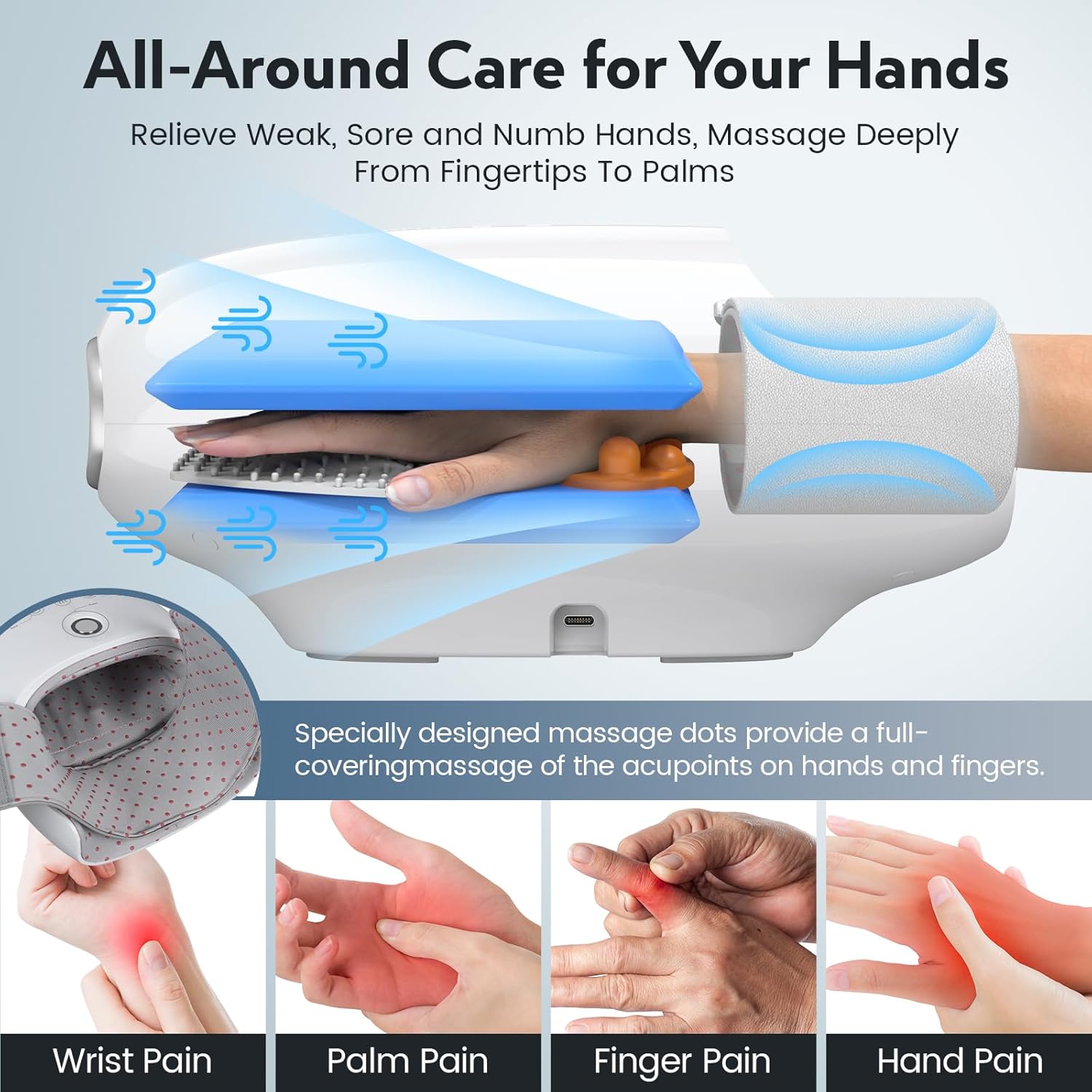 Hand Massager with Kneading Rollers,6 Modes and 2 Heating Options for Hot and Cold Therapy Hand and Wrist Massager for Arthritis Carpal Tunnel Relief,Cordless Hand Massager with Heat and Compression