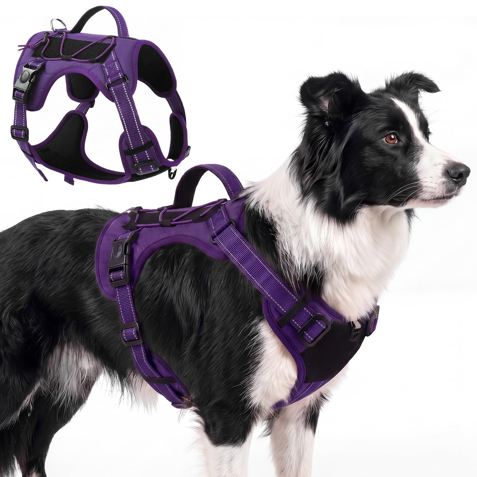 Olcyren Dog Harness for Small Medium Large Dogs, Adjustable Reflective Soft Padded Dog Harness with Easy Control Handle, No-Choke Tactical Breathable Mesh Pet Vest Harness for Walking (Purple, M)