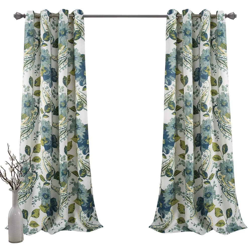 Lush Decor, Blue Floral Paisley Room Darkening Window Curtain Panel Pair, 108" x 52", W 52" x L 108" (2 Panels)