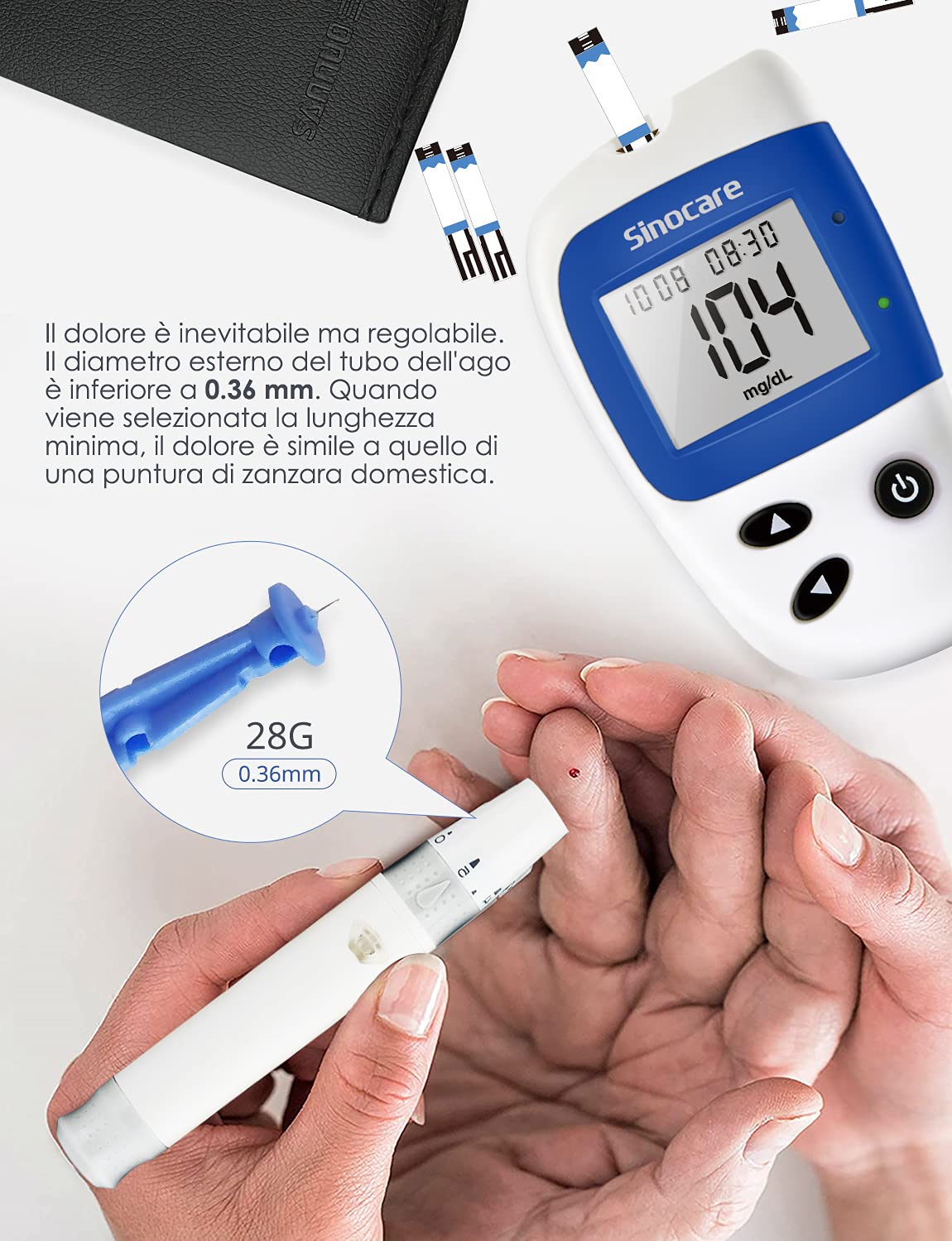 Sinocare Safe Accu2 Strisce Reattive per Glicemia, 200 pezzi Strisce Glicemia Senza Lancetta, Strisce Reagente Glucosio Adattabili [solo a Safe Accu2] [Lancetta non incluso]