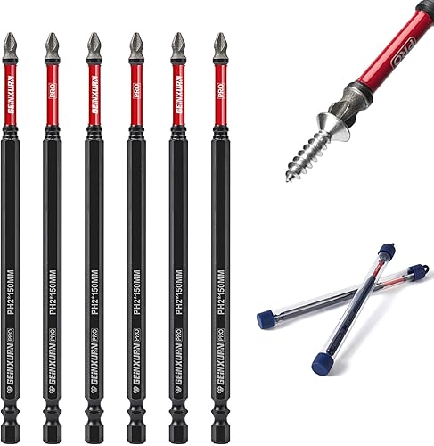 Geinxurn Juego de 6 puntas de destornillador de impacto con revestimiento de diamante, puntas de destornillador Phillips #2 de 6 pulgadas, juego de