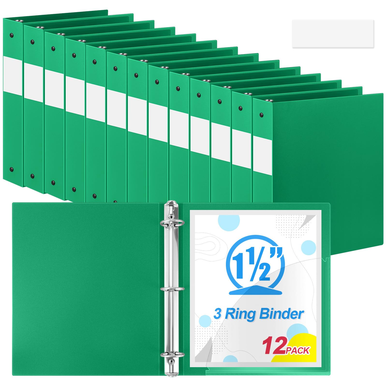 Henoyso 12 Pcs 1.5 Inch 3 Ring Binders - Heavy Duty, Holds 350 Sheets, Reinforced PP Plastic Binders Fit 8.5x11 Inches for Home School Office &
